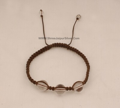 Crystal Quartz Ball Beads Adjustable Bracelet For Men &amp; Women, Handmade Macrame Brown Thread Fancy Bracelet Gifts For Friends Birthday Idea