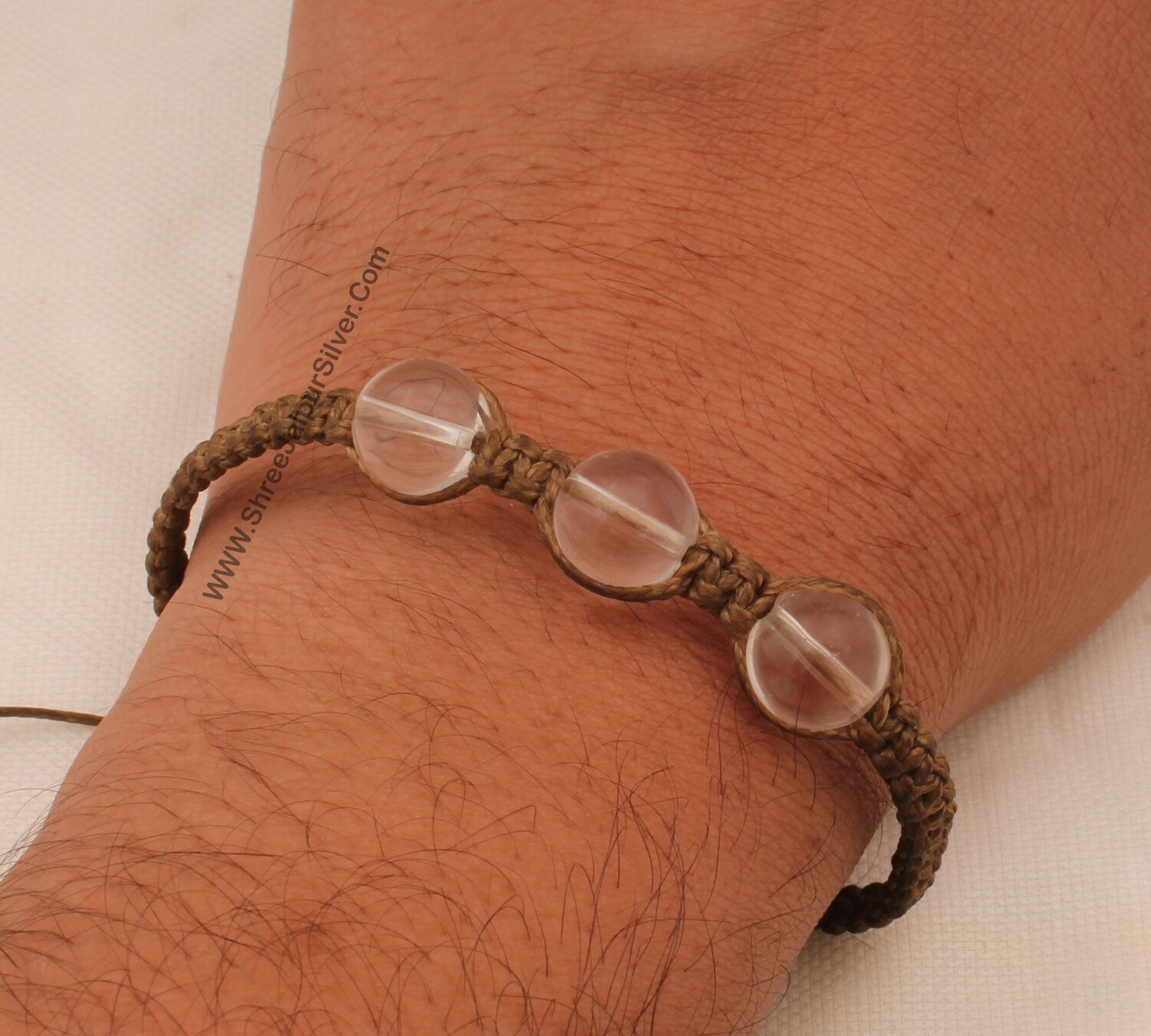 Crystal Quartz Ball Beads Adjustable Bracelet For Men &amp; Women, Handmade Macrame Brown Thread Fancy Bracelet Gifts For Friends Birthday Idea