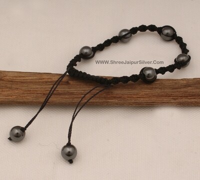 Grey Shiny Ball Beads Adjustable Bracelet For Men &amp; Women, Handmade Macrame Black Thread Fancy Bracelet Gifts For Friends Birthday Idea