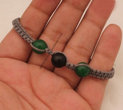 Green Black Ball Beads Adjustable Bracelet For Men &amp; Women, Handmade Macrame Grey Thread Roped Fancy Bracelet Gifts For Friend Birthday Idea