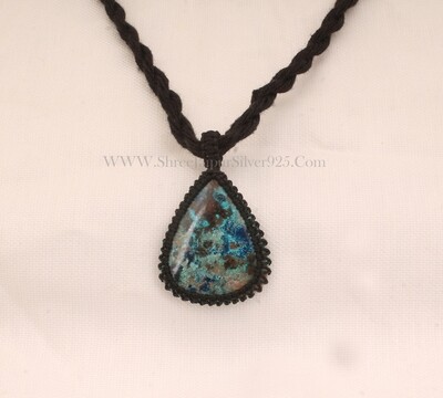 Chrysocolla Macrame Pendant Necklace Gifts For Her, Handmade Gemstone Macrame Jewelry Gifts Idea, Black Thread Pear Stone Bohemian Necklace