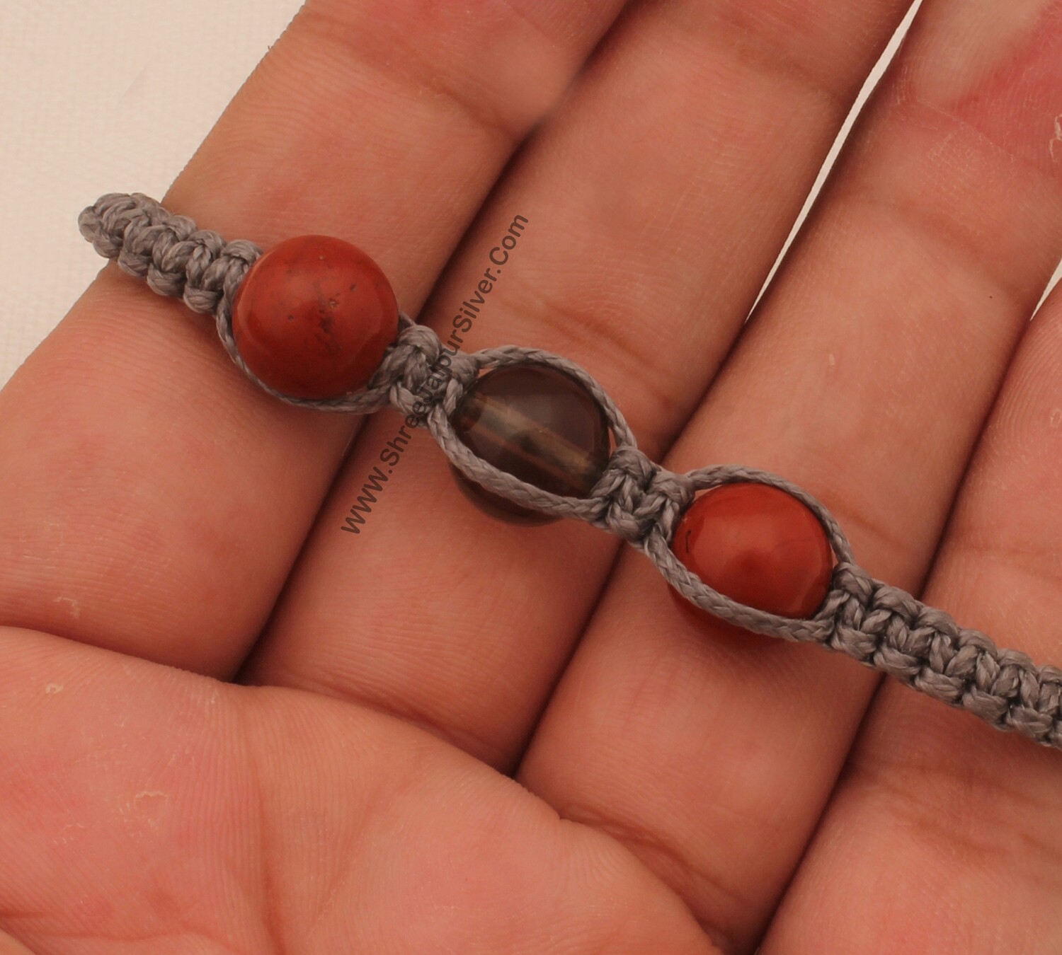 Red Smoky Ball Beads Adjustable Bracelet For Men &amp; Women, Handmade Macrame Grey Thread Roped Fancy Bracelet Gifts For Friends Birthday Idea