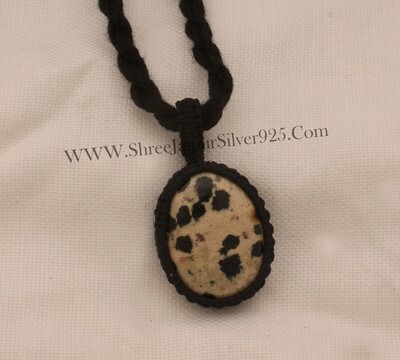 Dalmatian Jasper Macrame Pendant Necklace Gifts For Her, Handmade Gemstone Macrame Jewelry Gifts Idea, Black Thread Stone Bohemian Necklace