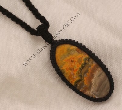 Bumble Bee Macrame Pendant Necklace Gifts For Her, Handmade Gemstone Macrame Jewelry Gifts Idea, Black Thread Oval Stone Bohemian Necklace