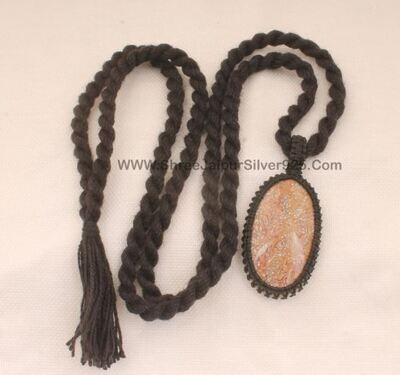 Crazy Lace Agate Macramé Pendant Necklace Gifts Her, Handmade Gemstone Macramé Jewelry Gifts, Black Thread Natural Stone Bohemian Necklace
