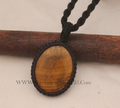Red Tiger Eye Macrame Pendant Necklace Gifts For Her, Handmade Gemstone Macrame Jewelry Gifts Idea, Black Thread Oval Bohemian Necklace