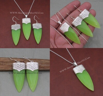 Jade Solid 925 Sterling Silver Green Jade Gemstone Jewelry Set For Women, Bridesmaid Jewelry Set Handmade Women Jewelry Set Gift For Her