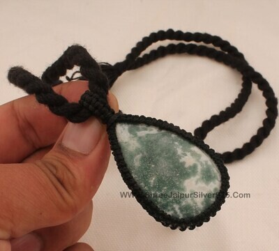 Moos Agate Macramé Pendant Necklace Gift For Her, Handmade Gemstone Macramé Jewelry Gifts Idea, Black Thread Natural Stone Bohemian Necklace