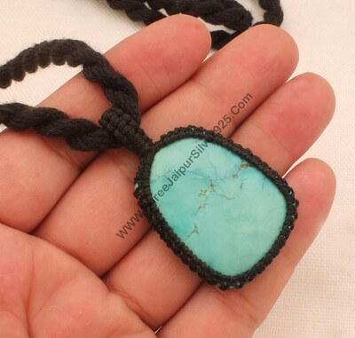 Turquoise Macrame Pendant Necklace Gifts For Her, Handmade Gemstone Macrame Jewelry Gifts Idea, Black Thread Gemstone Bohemian Necklace