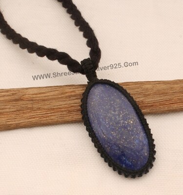 Lapis Lazuli Macramé Pendant Necklace Gifts For Her, Handmade Gemstone Macramé Jewelry Gifts Idea, Black Thread Oval Stone Bohemian Necklace