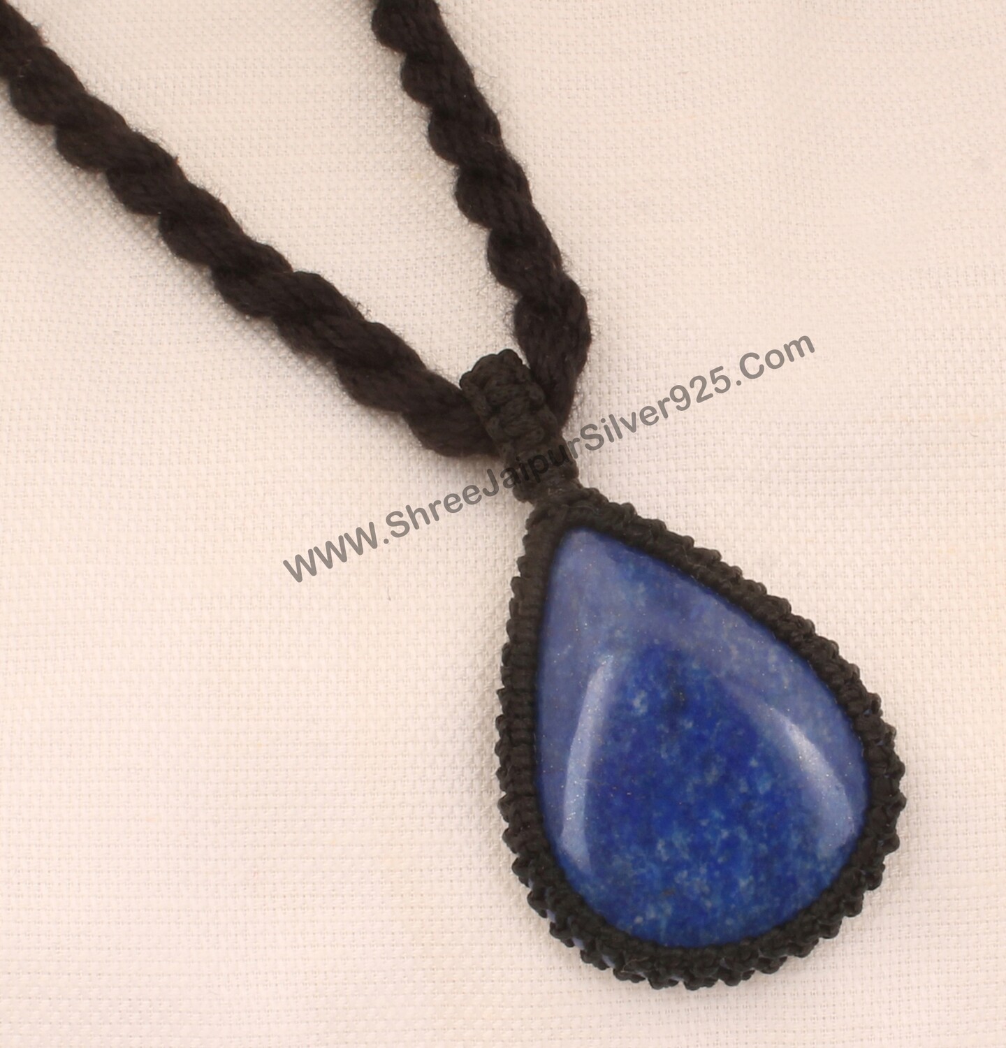 Lapis Lazuli Macramé Pendant Necklace Gifts For Her, Handmade Gemstone Macramé Jewelry Gifts Idea, Black Thread Pear Stone Bohemian Necklace