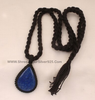 Lapis Lazuli Macramé Pendant Necklace Gifts For Her, Handmade Gemstone Macramé Jewelry Gifts Idea, Black Thread Pear Stone Bohemian Necklace