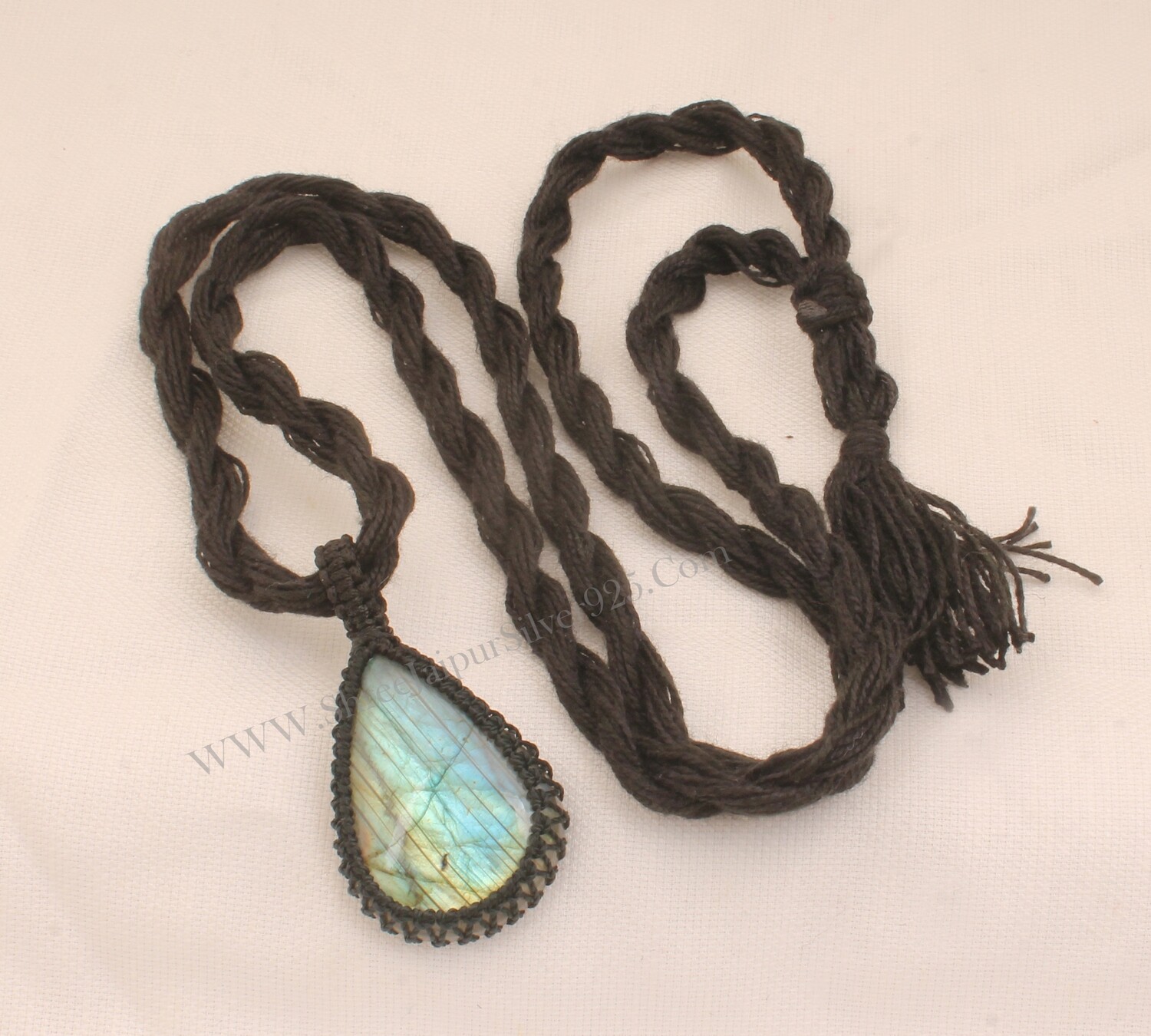 Labradorite Flashy Gemstone Pendant Necklace Gifts For Her, Handmade Gemstone Labradorite Jewelry Gift Black Thread Pear Bohemian Necklace