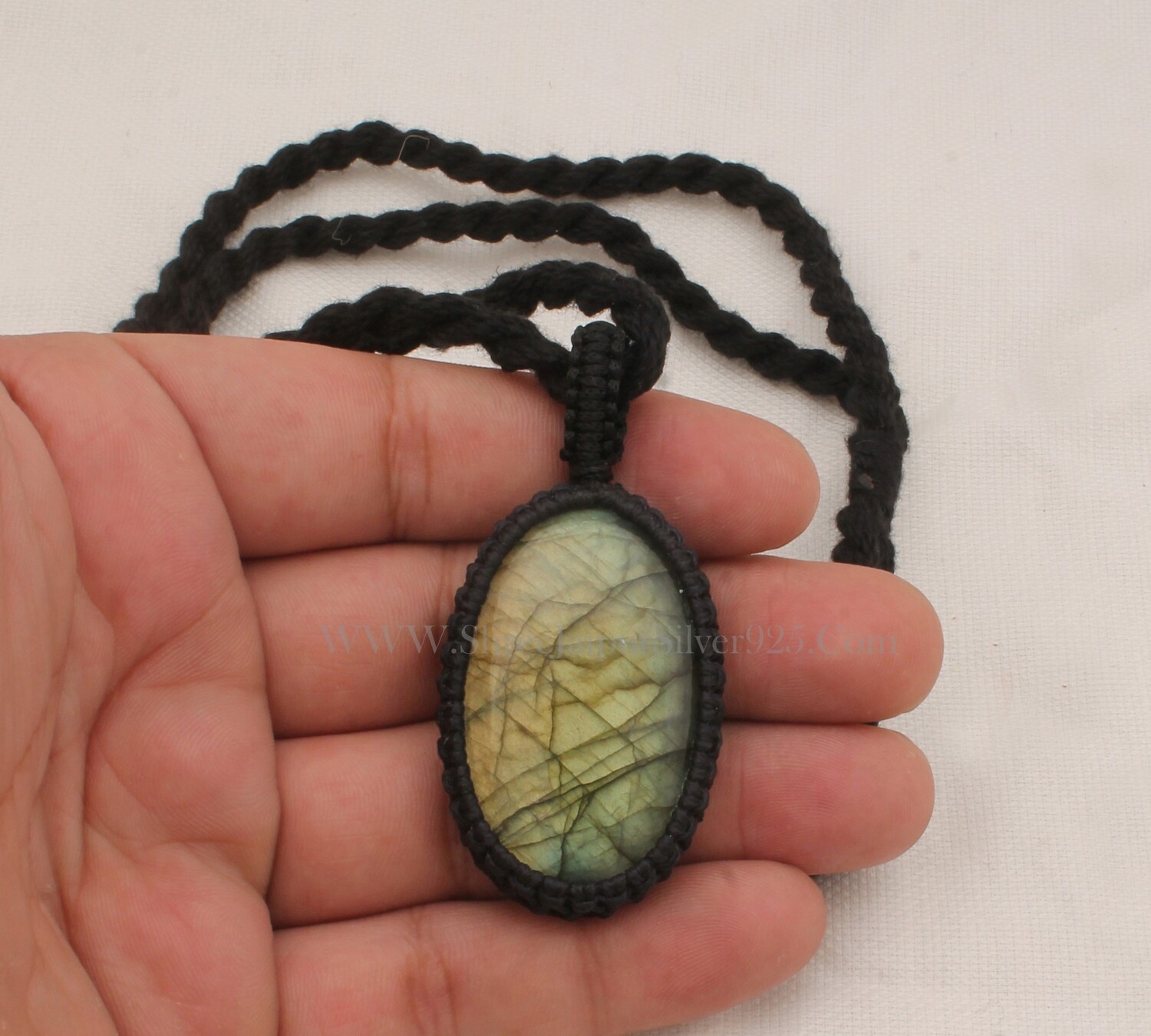 Labradorite Flashy Gemstone Pendant Necklace Gifts For Her, Handmade Gemstone Labradorite Jewelry Gift Black Thread Oval Bohemian Necklace