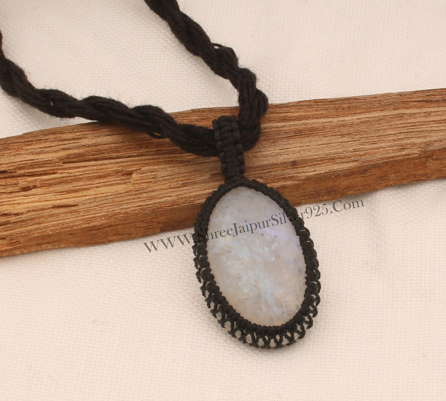 Rainbow Moonstone Pendant Necklace Gifts For Her, Handmade Gemstone Moonstone Jewelry Gift Black Thread Pear Bohemian Necklace For Women