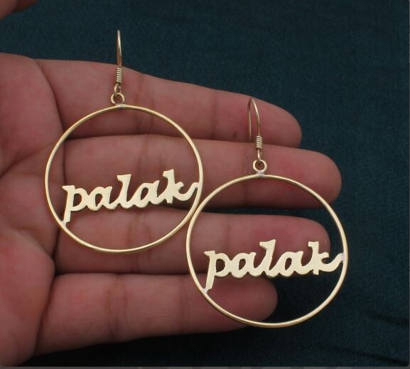 Personalized Name Earrings, 18k Gold Plated Circle Big Nameplate Earring Women Daughter Wife Name Earring Gift For Her, Handmade Earring