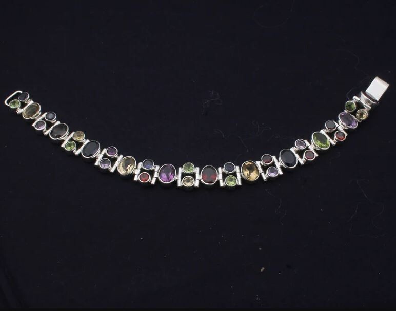 Multi Gemstone's Silver Bracelet, 925 Sterling Silver Adjustable Bracelet Handmade Bracelet For Gift Gemstone Jewelry Birthstone Gift Idea