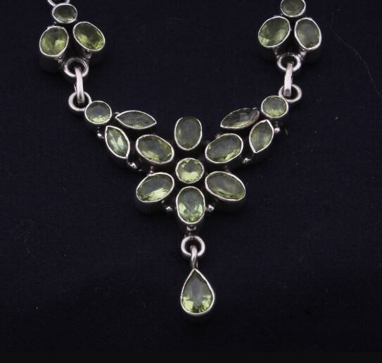 Peridot Gemstone Necklace, 925 Sterling Silver Necklace, Gift For Wife Antique Silver Necklace, Gemstone Necklace, Big Pendant Gift For Her