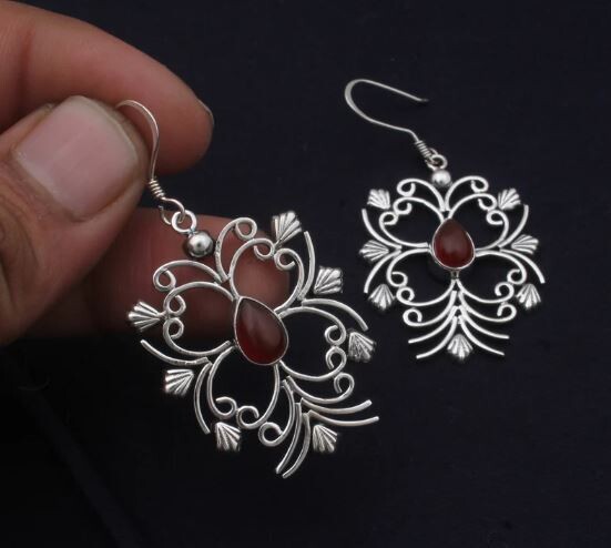 Red Onyx 925 Sterling Silver Earrings, For Women Red Onyx Gemstone Earring, For Her, Wedding Earrings Handmade Gemstone Silver Earrings Gift