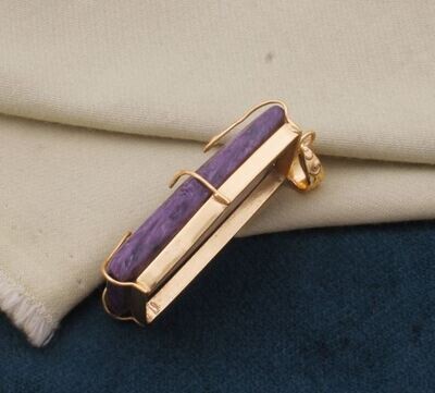Charoite Rectangle Pendant, Gemstone Pendant, 18K Gold Plated Pendant, Birthstone Jewelry, Statement Pendant, Best Gift Idea