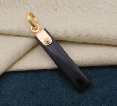 Rectangle Bar Long Gemstone Pendant, 18K Gold Plated Pendant, Black Onyx Birthstone Pendant, Statement Brass Pendant Best Gift For Women