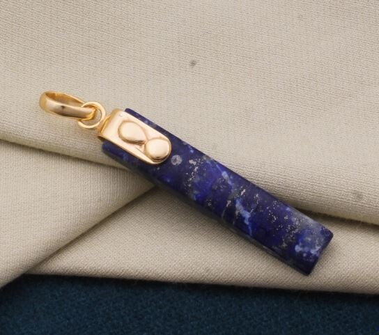 Rectangle Bar Long Gemstone Pendant, 18K Gold Plated Pendant, Lapis Lazuli Birthstone Pendant, Statement Brass Pendant Best Gift For Her