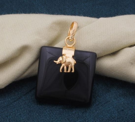 Black Onyx Squire Shape Gemstone Pendant, Natural Stone Pendant, 18K Gold Plated Pendant, Birthstone Pendant, Elephant Pendant, Best Gift