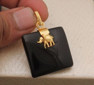 Black Onyx Squire Shape Gemstone Pendant, Natural Stone Pendant, 18K Gold Plated Pendant, Birthstone Pendant, Elephant Pendant, Best Gift