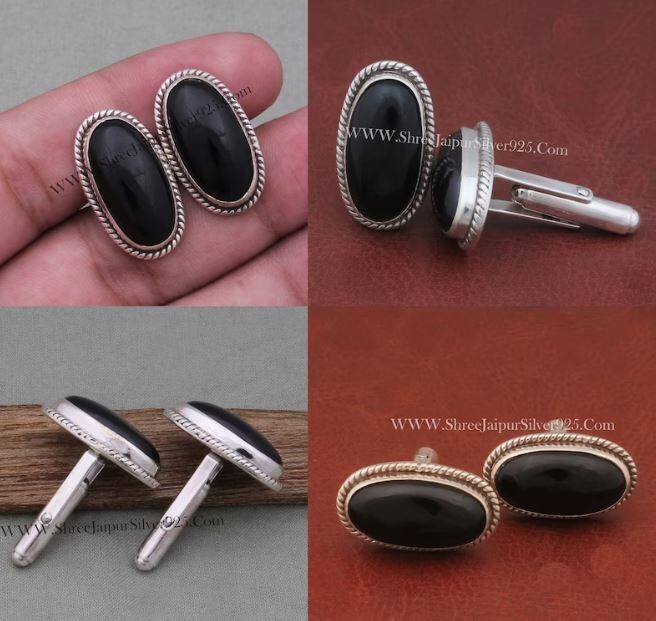 Black Onyx Cufflinks Onyx Solid 925 Solid Sterling Silver Gemstone Cuff link Onyx Silver Cuff link Gift For Husband Cuff links For Groom