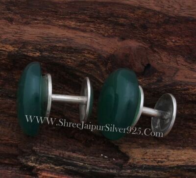 Men's Cufflink, Green Jade Gemstone Cufflink, 925 Sterling Silver Cufflink, Round Gemstone Cufflink, Silver Handmade Cufflink, Gift For Him
