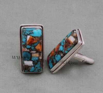 Oyster Copper Turquoise Silver Cufflink, Mens jewelry 925 Sterling Silver Cufflink, Rectangle Gemstone Cufflink Handmade Cufflink Gift Idea