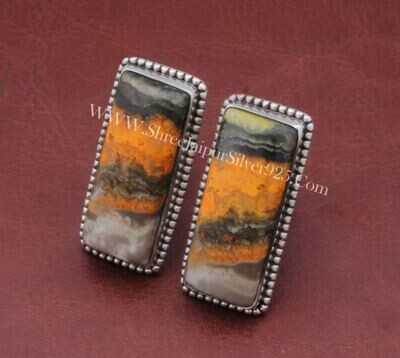 Bumble Bee Silver Cufflink, Rectangle Gemstone Cufflink Handmade Cufflink Gift For Him Men's jewelry 925 Sterling Silver Cufflink For Men's