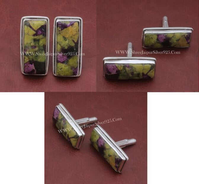 Ruby Zoisite Solid 925 Sterling Silver Cufflink, Rectangle Bar Gemstone Cuff links Handmade Cuff links Men's Jewelry Cuff links Gift For Him