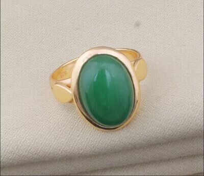 Green Jade Gemstone Brass Ring, 22k Gold Plated Ring, Oval Stone Ring, Boho Ring, Dainty Ring, Handmade Jade Gemstone Women Ring Gift