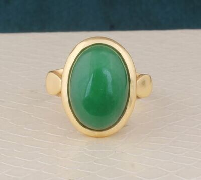Green Jade Gemstone Brass Ring, 22k Gold Plated Ring, Oval Stone Ring, Boho Ring, Dainty Ring, Handmade Jade Gemstone Women Ring Gift