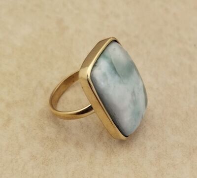 Natural Larimar Gemstone Ring For Men, 18k Gold Plated Brass Gemstone Ring For Women, Handmade Bohemian Ring Statement Ring For Women Gifts