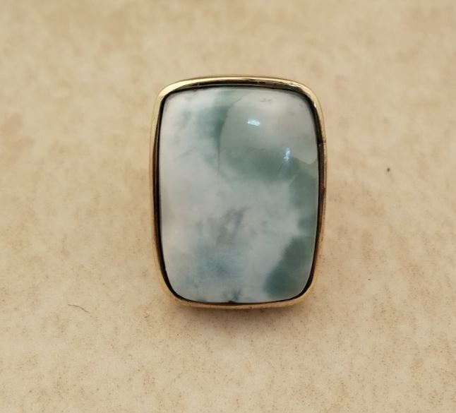 Natural Larimar Gemstone Ring For Men, 18k Gold Plated Brass Gemstone Ring For Women, Handmade Bohemian Ring Statement Ring For Women Gifts