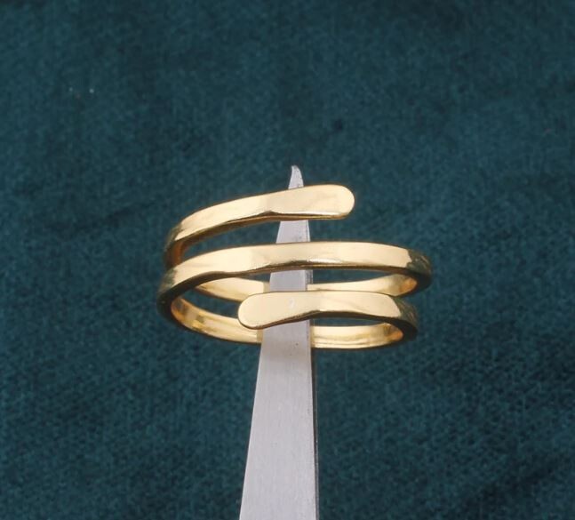 22kt Gold Plated Brass Adjustable Band Ring For Men Women, Handmade Three Layers Band Gold Ring Gifts Idea Wedding Anniversary Birthday