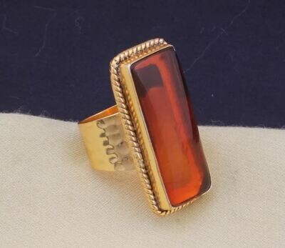 Hand Hammered Band Ring, Orange Quartz Gemstone Brass Ring, Handmade Ring, 18k Gold Plated Ring, Hand Hammered Ring, Women Ring Gift For Her