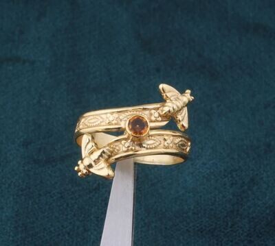 Citrine Double Band 22kt Gold Plated Brass Ring For Men Women, Handmade Round Honey Bee Gold Ring Gifts Idea Wedding Anniversary Birthday