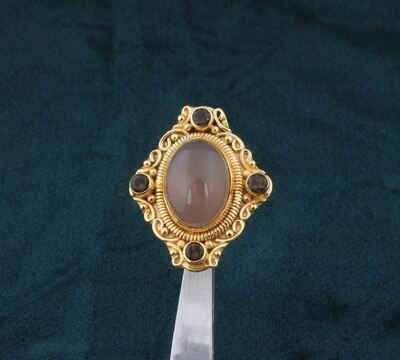 Rose &amp; Smoky Quartz 22kt Gold Plated Brass Ring For Men Women, Handmade Oval Gemstone Gold Ring Gifts For Her Wedding Anniversary Birthday