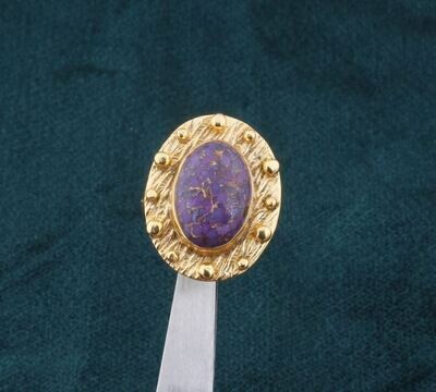 Purple Copper Turquoise 22kt Gold Plated Brass Ring For Men Women, Handmade Oval Gemstone Gold Ring Gifts Idea Wedding Anniversary Birthday