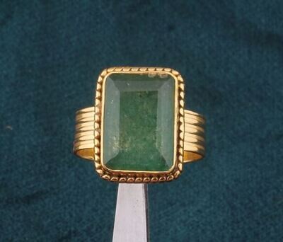 Emerald Cut Green Cherry Quartz Gemstone Brass Band Ring, 22k Gold Plated Ring, Emerald Stone Ring Handmade Emerald Gemstone Women Ring Gift