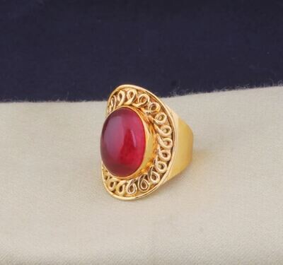 Ruby Jade Gemstone Brass Ring, 22k Gold Plated Ring, Long Stone Ring, Boho Ring, Dainty Ring, Handmade Ruby Stone Women Ring, Gift For Women