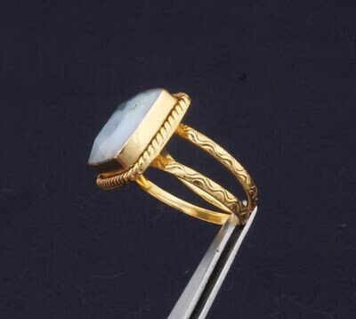 22k Gold Plated Ring, Nature Green Moss Agate Ring For Women, Moss Agate Band Ring, Green Moss Agate Engagement Ring, Moss Agate Jewelry