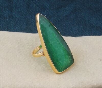 Dagger Green Jade Gemstone Brass Ring, 22k Gold Plated Ring, Long Stone Ring, Boho Ring, Dainty Ring, Handmade Women Ring, Gift For Women