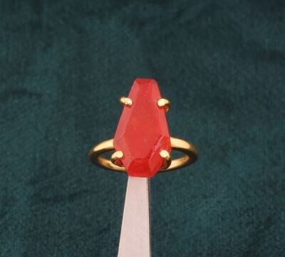 Orange Jade Ring, 925 Sterling Silver Ring, 22k Gold Plated Ring, Prong Set Ring, Statement Ring, Gemstone Ring, Handmade Ring, Gift For Her