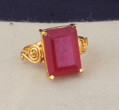 Ruby Jade Gemstone Brass Ring, 22k Gold Plated Ring, Long Stone Ring, Boho Ring, Dainty Ring, Handmade Ruby Stone Women Ring, Gift For Women