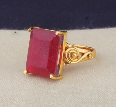 Ruby Jade Gemstone Brass Ring, 22k Gold Plated Ring, Long Stone Ring, Boho Ring, Dainty Ring, Handmade Ruby Stone Women Ring, Gift For Women