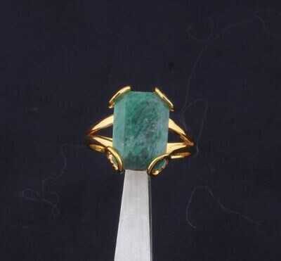Emerald Gemstone Brass Ring, 22k Gold Plated Ring, Emerald Stone Ring, Boho Ring, Dainty Ring, Handmade Emerald Gemstone Women Ring Gift